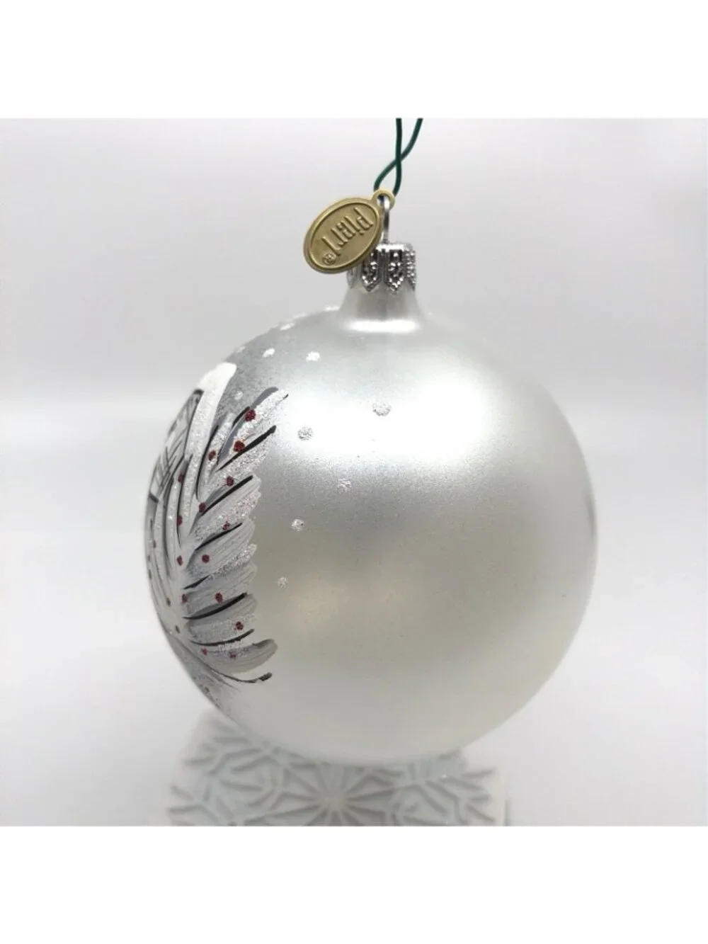 Pier 1 Hand Blown Glass Ball Christmas Ornament Hand Painted Winter Scene 4